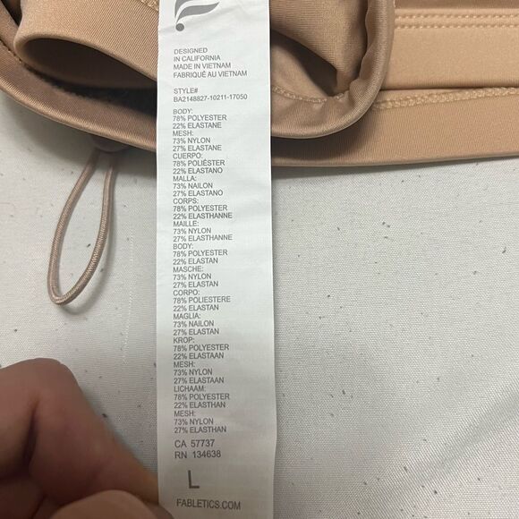 Fabletics Makayla Bra Low Impact Cinch Front Tan With Blue Straps Size L NWT - Picture 14 of 15